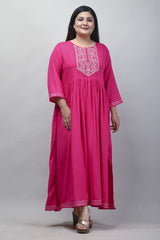 Plus Size Pink Cotton Blend Embroidered Anarkali-591