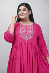 Plus Size Pink Cotton Blend Embroidered Anarkali-591