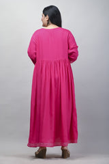 Plus Size Pink Cotton Blend Embroidered Anarkali-591