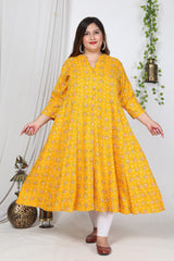 Plus Size Yellow Cotton Blend Floral Print Gown-400727