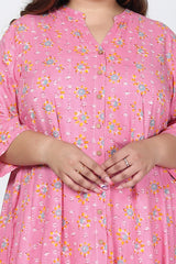 Plus Size Pink Cotton Blend Floral Print Gown-400729