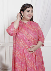 Plus Size Pink Cotton Blend  Goldn Print  Aline Kurta-4100043
