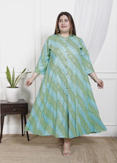 Plus Size Rama Green Cotton Blend  Goldn Print  Aline Kurta-4100044