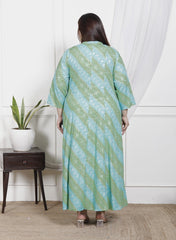 Plus Size Rama Green Cotton Blend  Goldn Print  Aline Kurta-4100044