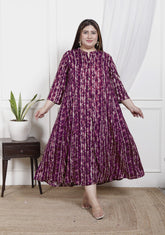 Plus Size Purple Cotton Blend  Goldn Print  Aline Kurta-4100045