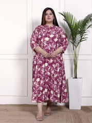 Plus Size Purple Cotton Blend  Goldn Print  Aline Kurta-4100049
