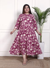 Plus Size Purple Cotton Blend  Goldn Print  Aline Kurta-4100049