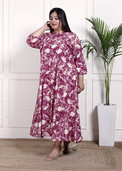 Plus Size Purple Cotton Blend  Goldn Print  Aline Kurta-4100049