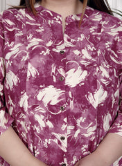 Plus Size Purple Cotton Blend  Goldn Print  Aline Kurta-4100049