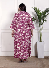 Plus Size Purple Cotton Blend  Goldn Print  Aline Kurta-4100049