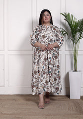 Plus Size Off White Cotton Blend  Goldn Print  Aline Kurta-4100052
