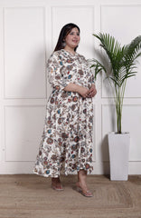 Plus Size Off White Cotton Blend  Goldn Print  Aline Kurta-4100052