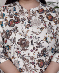 Plus Size Off White Cotton Blend  Goldn Print  Aline Kurta-4100052