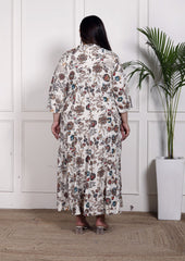 Plus Size Off White Cotton Blend  Goldn Print  Aline Kurta-4100052