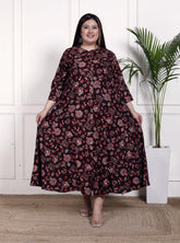 Plus Size Purple Cotton Blend  Goldn Print  Aline Kurta-4100053