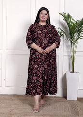 Plus Size Purple Cotton Blend  Goldn Print  Aline Kurta-4100053