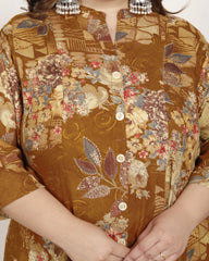 Plus Size Mustard Cotton Blend  Goldn Print  Aline Kurta-4100060