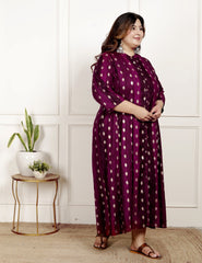 Plus Size Maroon Cotton Blend  Goldn Print  Aline Kurta-4100064