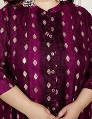Plus Size Maroon Cotton Blend  Goldn Print  Aline Kurta-4100064