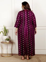 Plus Size Maroon Cotton Blend  Goldn Print  Aline Kurta-4100064