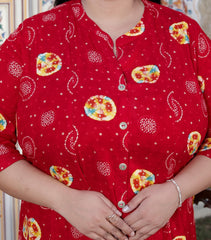 Plus Size Red Cotton Blend  Golden Print  Aline Kurta-410070