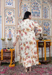 Plus Size Off White Cotton Blend Golden Print Aline Kurta-410073