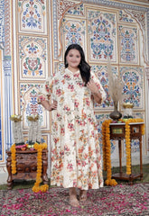 Plus Size Off White Cotton Blend Golden Print Aline Kurta-410073