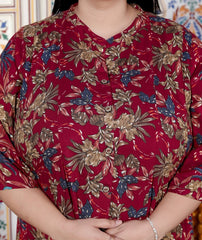 Plus Size Maroon Cotton Blend Golden Print Aline Kurta-410075