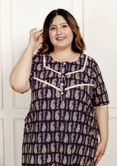 Purple Floral Plus Size Nightgown – Comfortable Sleepwear for Women
