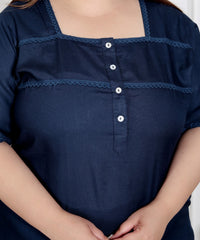 Blue Solid Plus Size Nightgown – Comfortable Sleepwear for Women