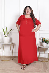 Red Solid Plus Size Nightgown – Comfortable Sleepwear for Women