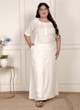 Off White Solid Plus Size Nightgown – Comfortable Sleepwear for Women