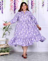 Plus Size Purple Cotton  Flared Frock Style-600007
