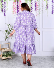Plus Size Purple Cotton  Flared Frock Style-600007