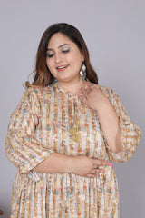 Plus Size Yellow Cotton Blend Flared Frock Style -600010