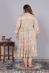 Plus Size Yellow Cotton Blend Flared Frock Style -600010