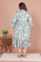 Plus Size Green Cotton Blend Flared Frock Style -600011