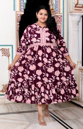 Plus Size Purple Cotton Flared Frock Style-600014