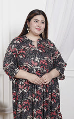 Plus Size Black Cotton Flared Frock Style-600020
