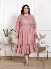 Plus Size Peach Cotton Flared Frock Style-600021
