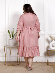 Plus Size Peach Cotton Flared Frock Style-600021