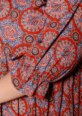 Plus Size Red Cotton  Flared Frock Style-600026