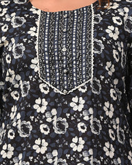 Plus Size Hand Work Black Cotton Printed Kurta Pant Set with Dupatta-800045