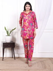 Regular Size Pink Cotton Floral Print Co-ord Set -AX-120017