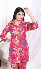Regular Size Pink Cotton Floral Print Co-ord Set -AX-120017