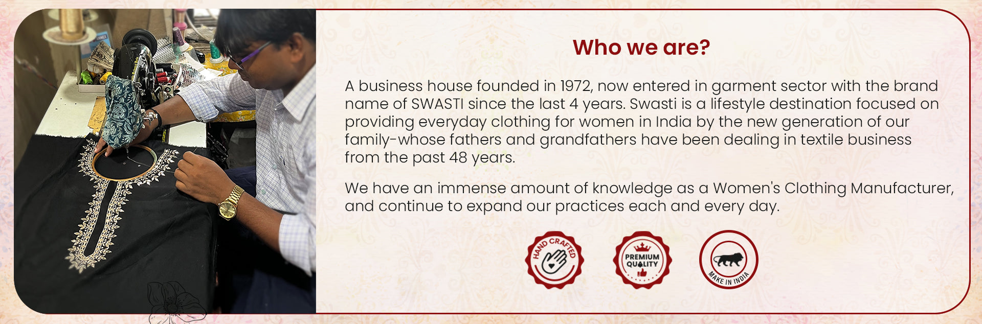 Business cart of Swasti mentioned Who we are?