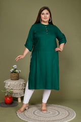 Plus Size Green Cotton Blend Straight Kurta-636