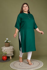Plus Size Green Cotton Blend Straight Kurta-636