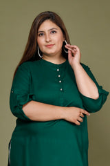 Plus Size Green Cotton Blend Straight Kurta-636