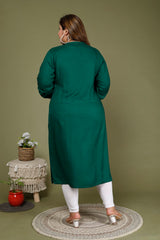 Plus Size Green Cotton Blend Straight Kurta-636